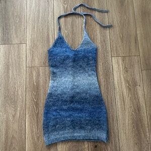 Blue Gradient Ombré Knit Mini Dress